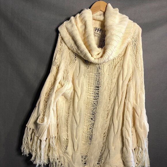 haute hippie Mesh Knit poncho os beige knit boho knit onesize m l Sweater to - Picture 2 of 12